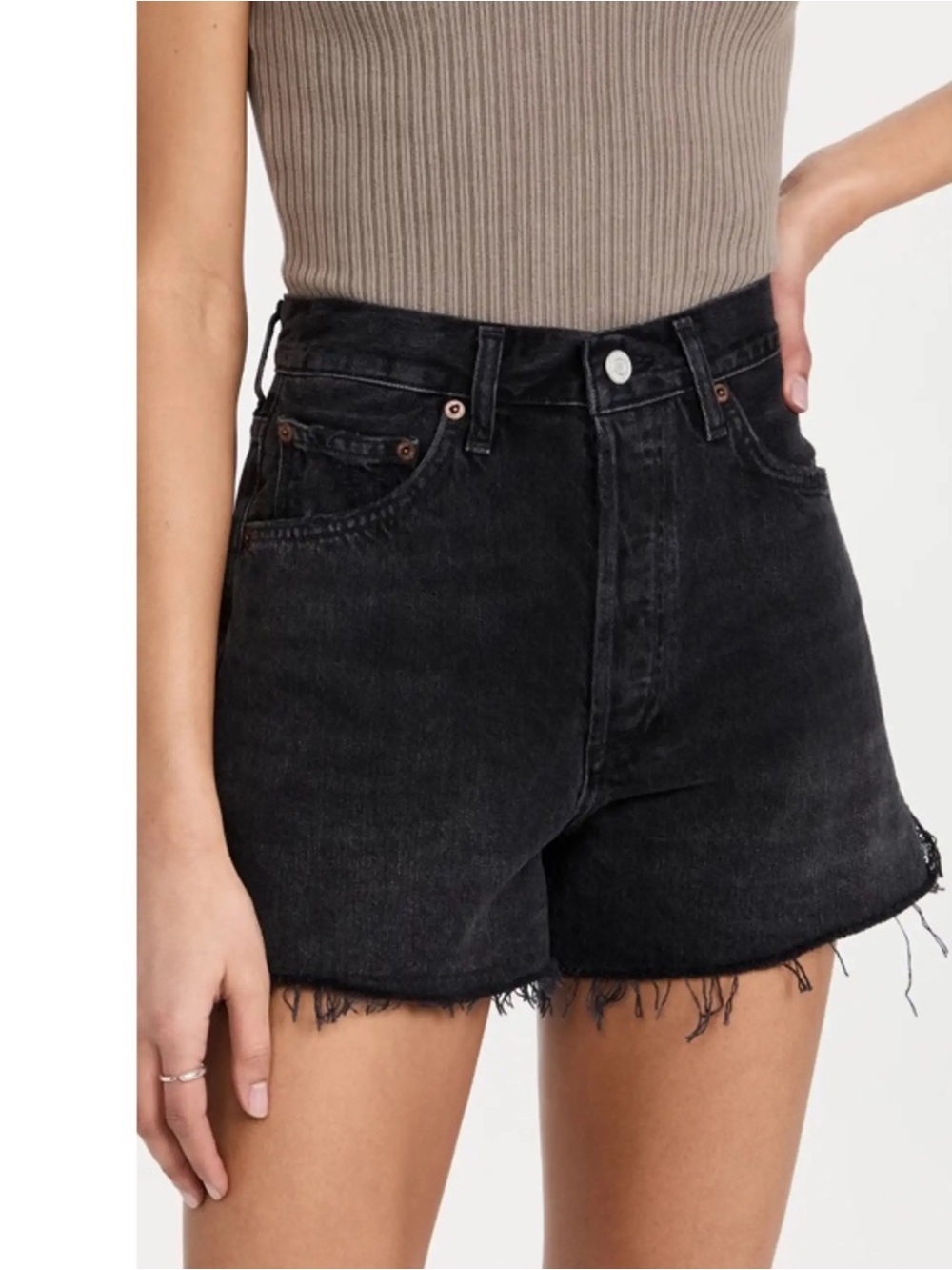 AGOLDE Dee Vintage High Rise Shorts 27 Washed Black Raw Hem Cotton Festival
